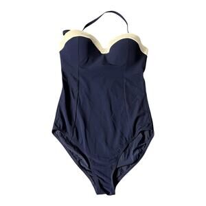 Tory Burch Women's Navy Blue White Padded Lipsi‎ One-Piece Bathing Suit Size M